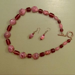 Pink/purple necklace and earrings